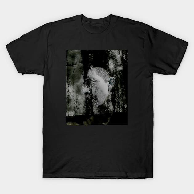 Portrait, digital collage and special processing. Masterpiece. Man looking to car window, reflection. Dim weather, rain. T-Shirt by 234TeeUser234